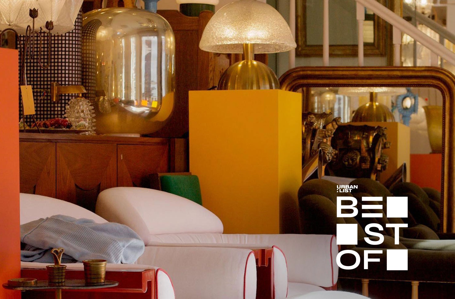Antique lamps and furniture at the Tamsin Johnson showroom, one of the best furniture stores in Sydney